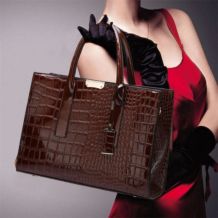 Brenda | Crocodile Embossed Tote Bag with Top Handles and Detachable Strap