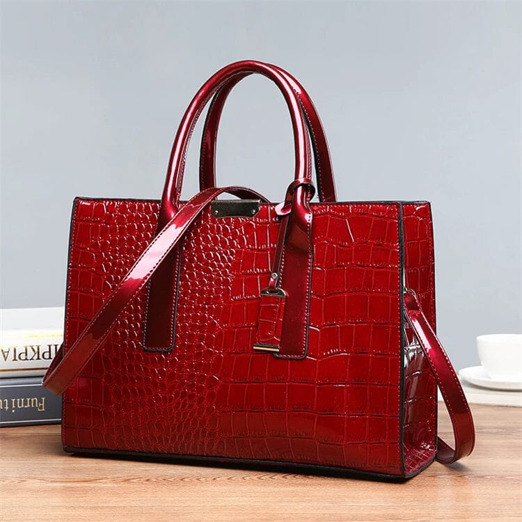 Brenda | Crocodile Embossed Tote Bag with Top Handles and Detachable Strap