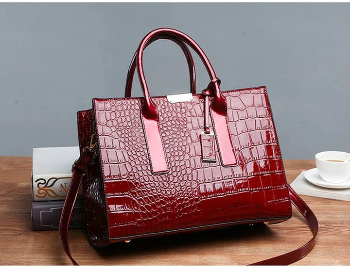 Brenda | Crocodile Embossed Tote Bag with Top Handles and Detachable Strap