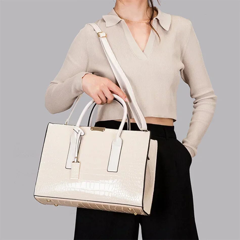 Brenda | Crocodile Embossed Tote Bag with Top Handles and Detachable Strap