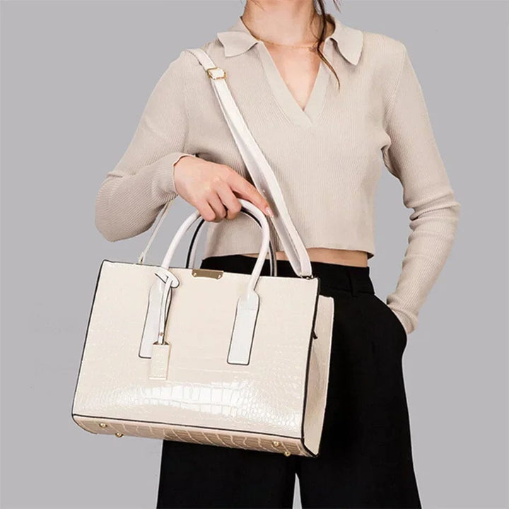Brenda | Crocodile Embossed Tote Bag with Top Handles and Detachable Strap