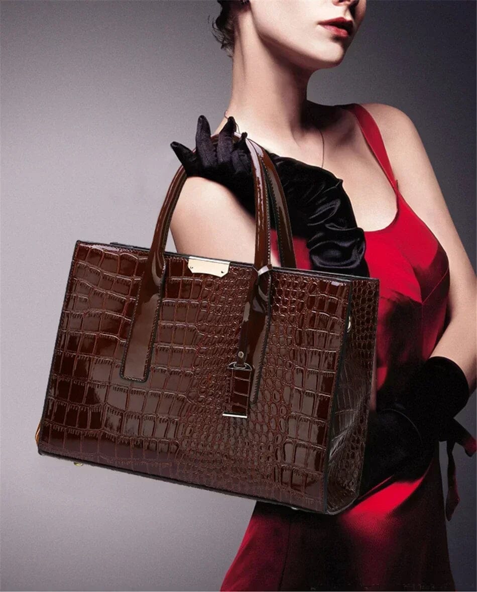 Brenda | Crocodile Embossed Tote Bag with Top Handles and Detachable Strap