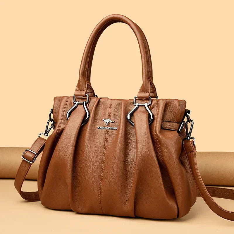 Carol | Leather Handbag with Shoulder Strap and Top Handles