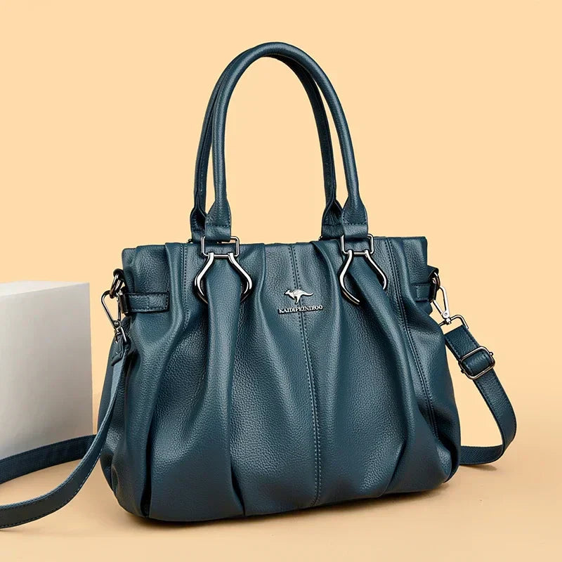 Carol | Leather Handbag with Shoulder Strap and Top Handles