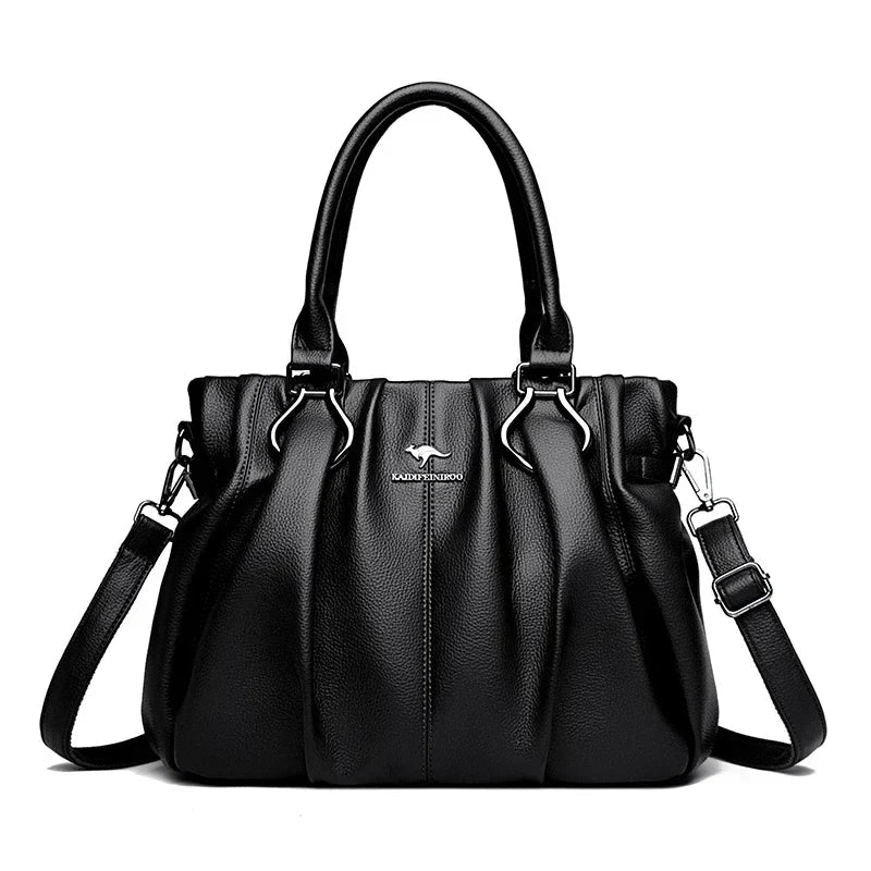 Carol | Leather Handbag with Shoulder Strap and Top Handles