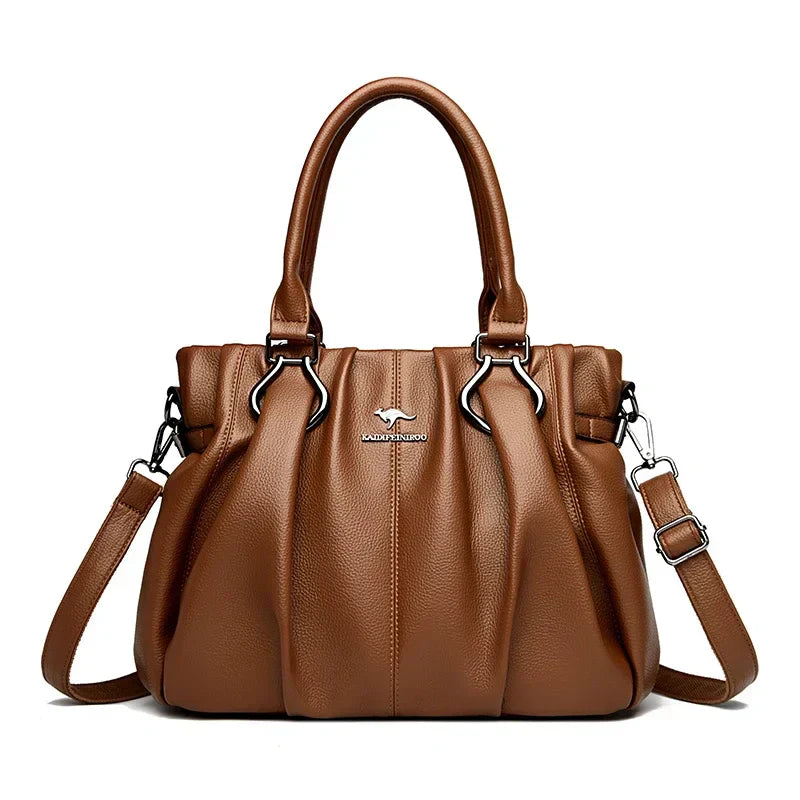 Carol | Leather Handbag with Shoulder Strap and Top Handles