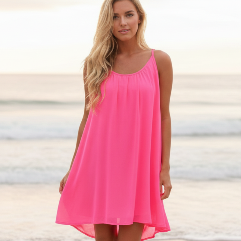 Carole | Summer Beach Mini Dress with Spaghetti Straps and Crochet Back Detail