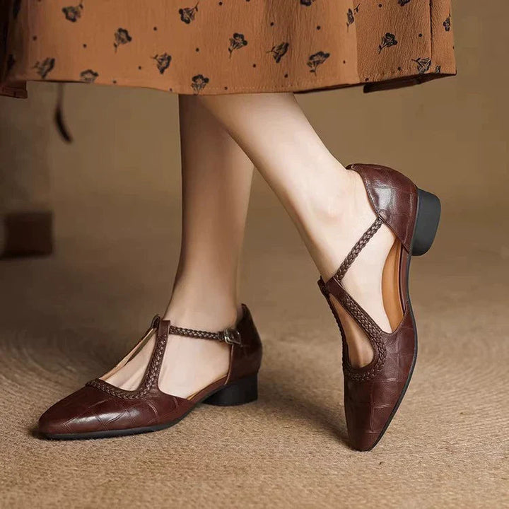 Cassandra | Braided Strap Mary Jane Shoes with T-Strap and Buckle Closure
