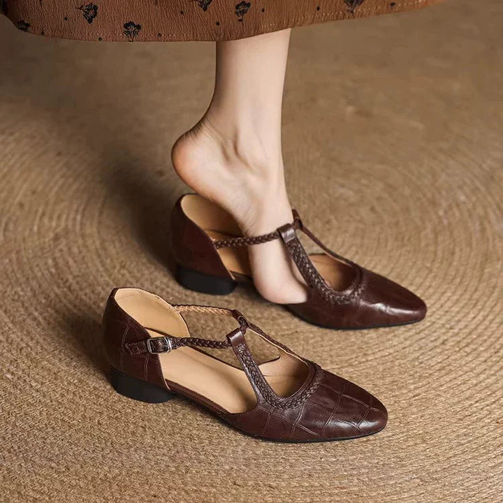 Cassandra | Braided Strap Mary Jane Shoes with T-Strap and Buckle Closure