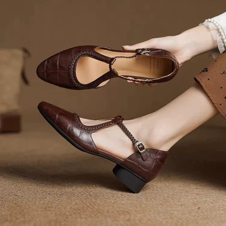 Cassandra | Braided Strap Mary Jane Shoes with T-Strap and Buckle Closure