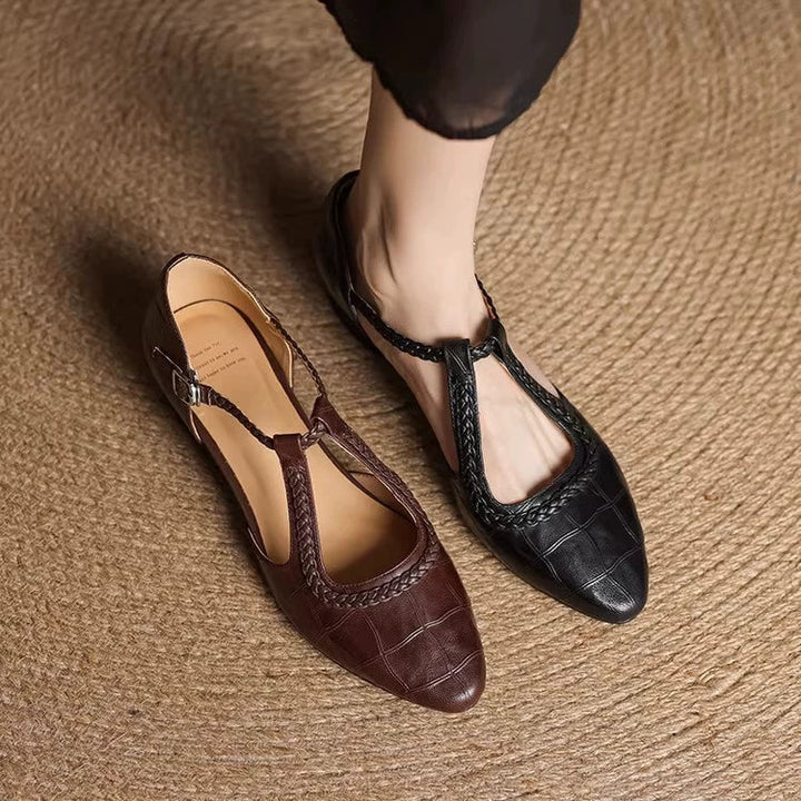 Cassandra | Braided Strap Mary Jane Shoes with T-Strap and Buckle Closure
