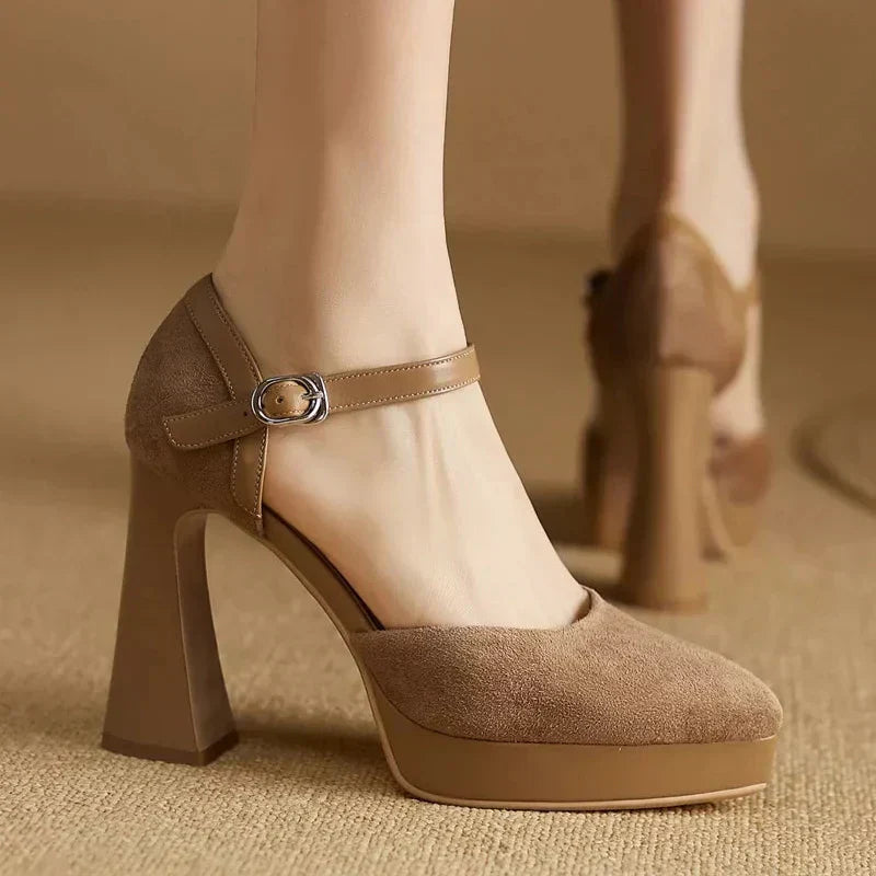 Catherine | Mary Jane Platform Heels with Block Heel and Ankle Strap