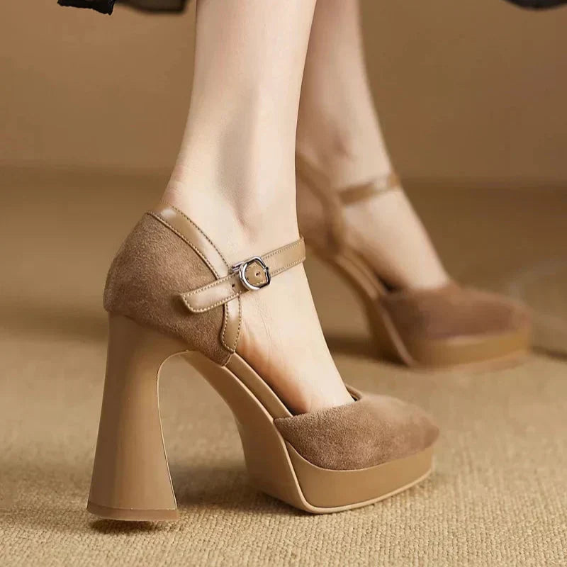 Catherine | Mary Jane Platform Heels with Block Heel and Ankle Strap
