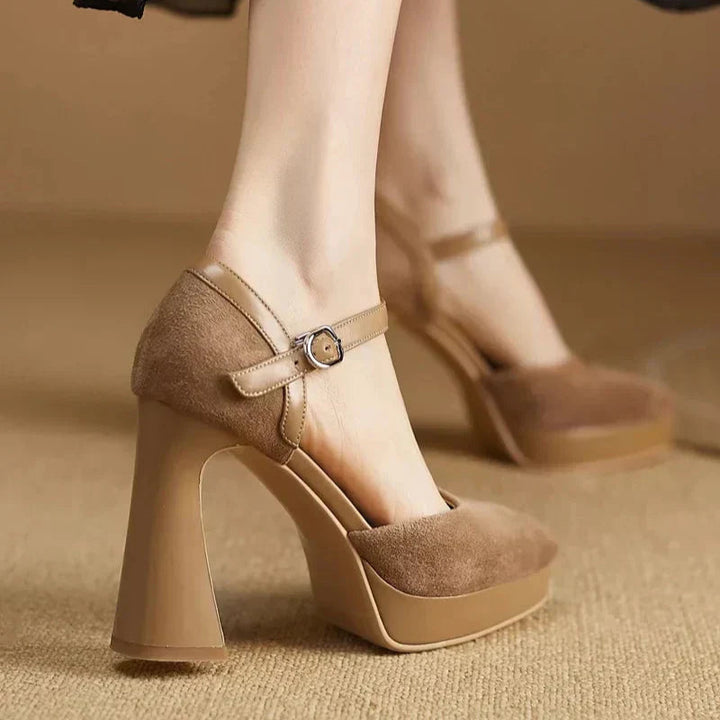 Catherine | Mary Jane Platform Heels with Block Heel and Ankle Strap