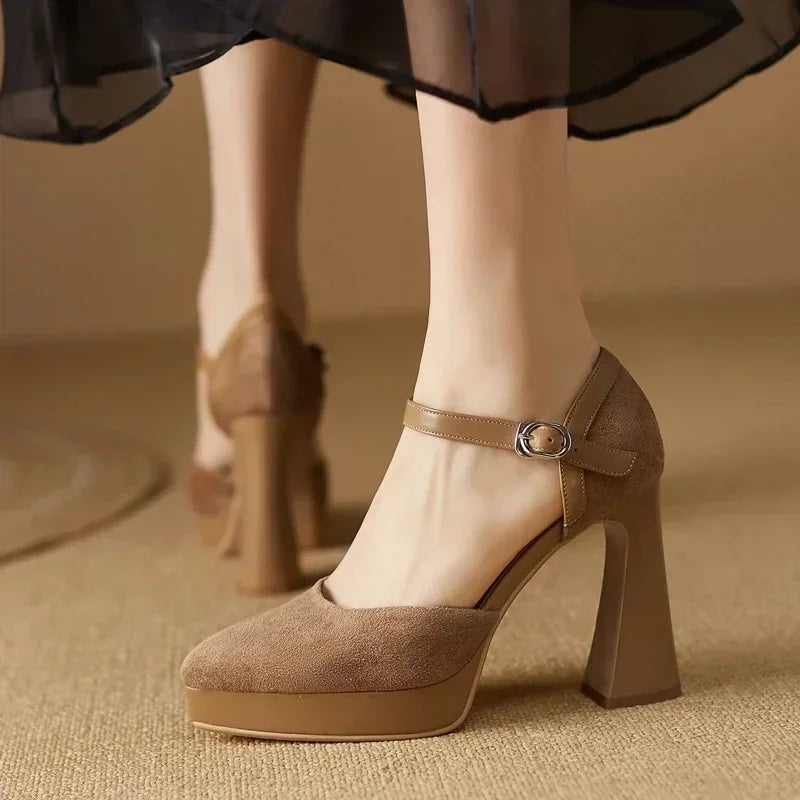 Catherine | Mary Jane Platform Heels with Block Heel and Ankle Strap