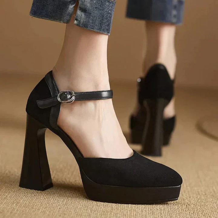 Catherine | Mary Jane Platform Heels with Block Heel and Ankle Strap
