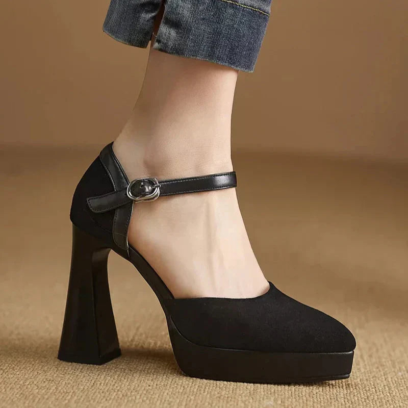 Catherine | Mary Jane Platform Heels with Block Heel and Ankle Strap