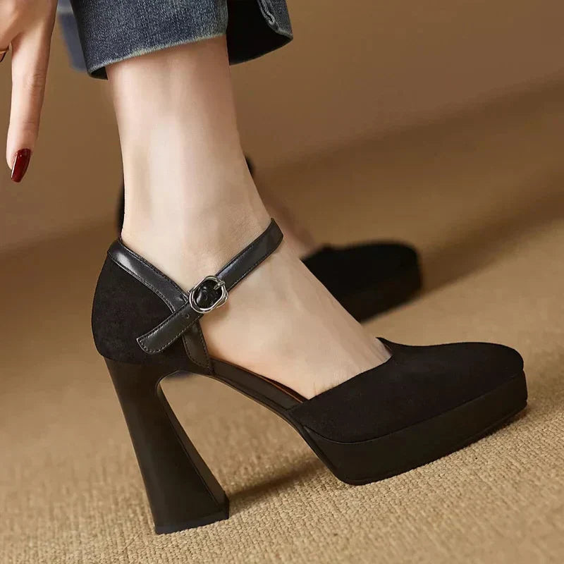 Catherine | Mary Jane Platform Heels with Block Heel and Ankle Strap