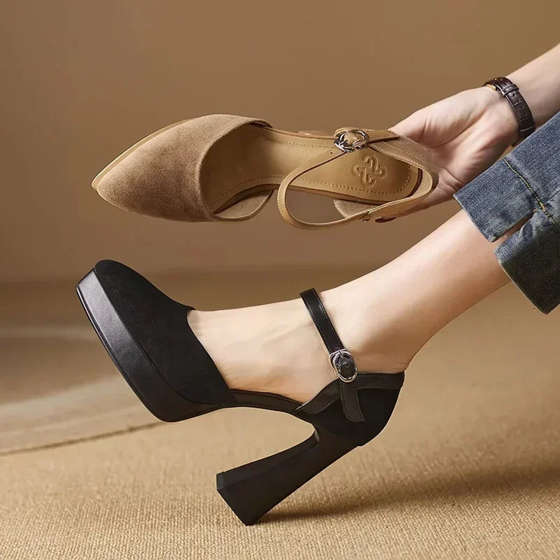 Catherine | Mary Jane Platform Heels with Block Heel and Ankle Strap