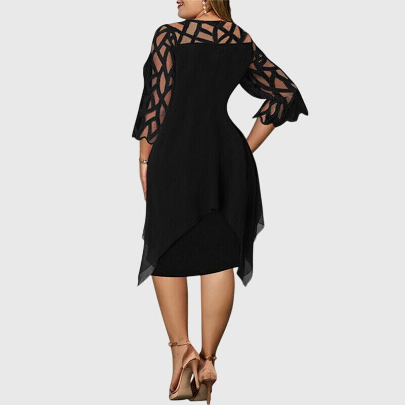 Catherine | Mini Dress with Geometric Sleeve and Asymmetrical Overlay