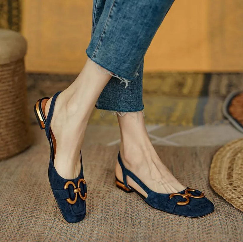 Cecilia | Orthopedic Pointed Toe Slingback Sandals with Gold Buckle Detail