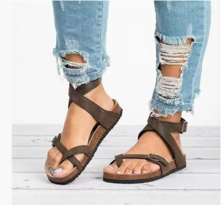 Charlotte | Flat Strap Sandals with Ankle Strap and Toe Loop