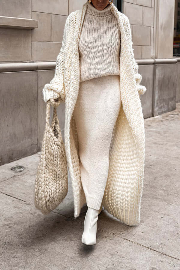 Christine | Long Cardigan with Chunky Knit and Open Front