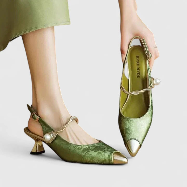 Claire | Slingback Heels with Pearl Detail and Block Heel