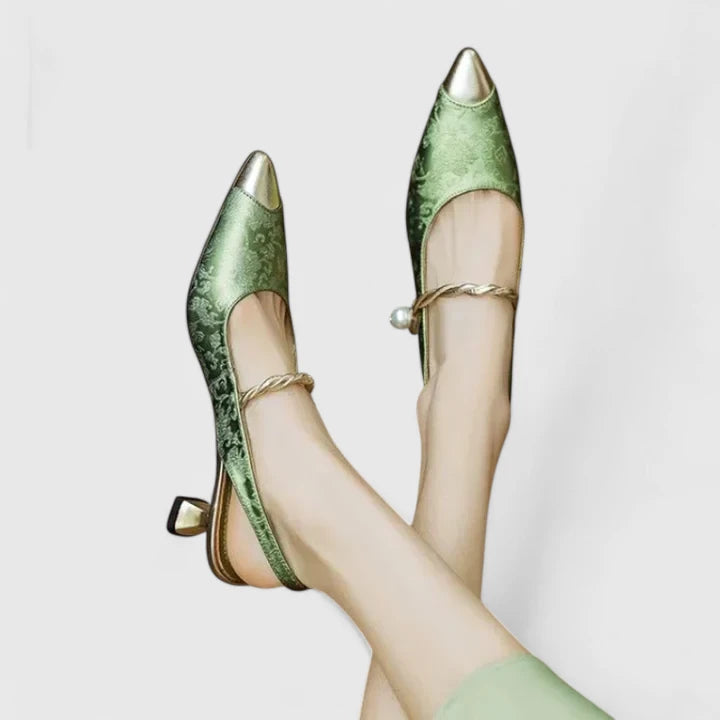 Claire | Slingback Heels with Pearl Detail and Block Heel