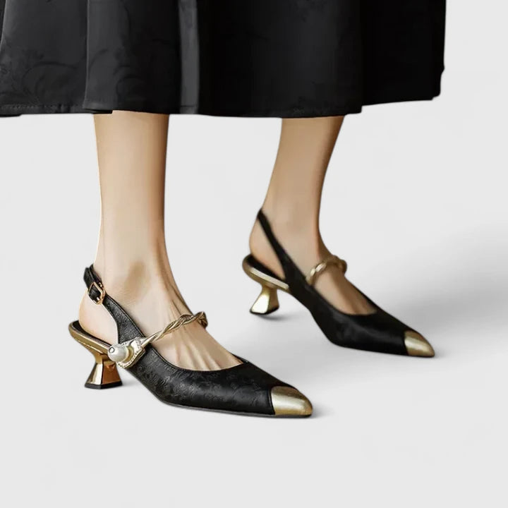 Claire | Slingback Heels with Pearl Detail and Block Heel