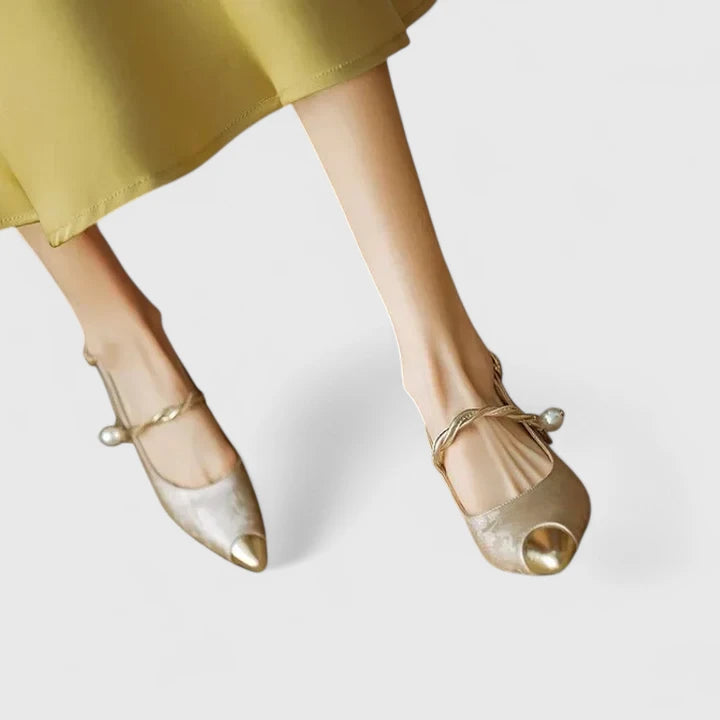 Claire | Slingback Heels with Pearl Detail and Block Heel