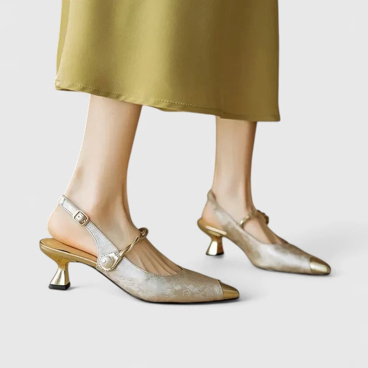 Claire | Slingback Heels with Pearl Detail and Block Heel