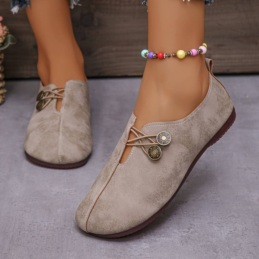 Clarissa | Slip On Shoes with Decorative Buttons and Elastic Detail