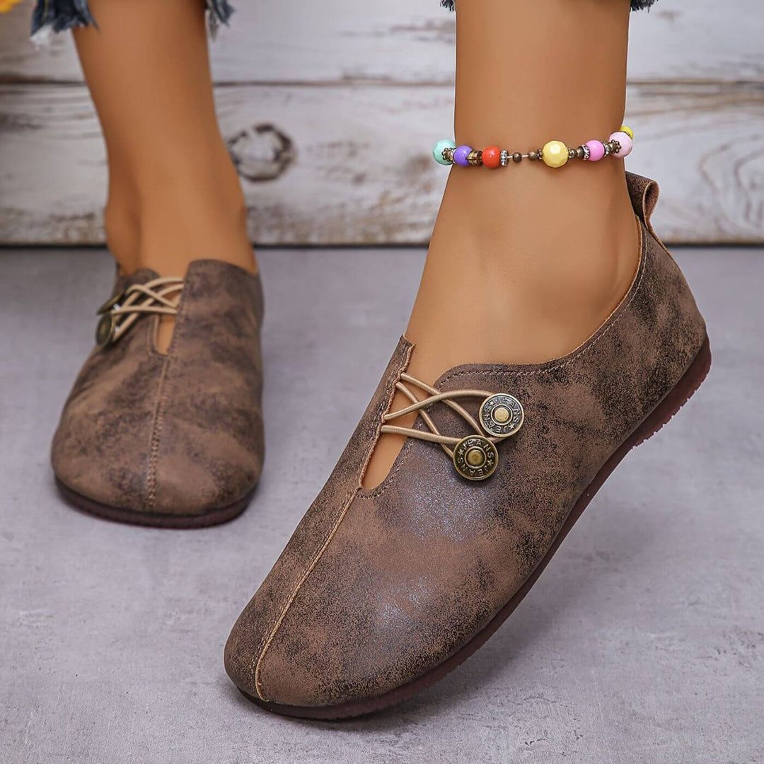 Clarissa | Slip On Shoes with Decorative Buttons and Elastic Detail