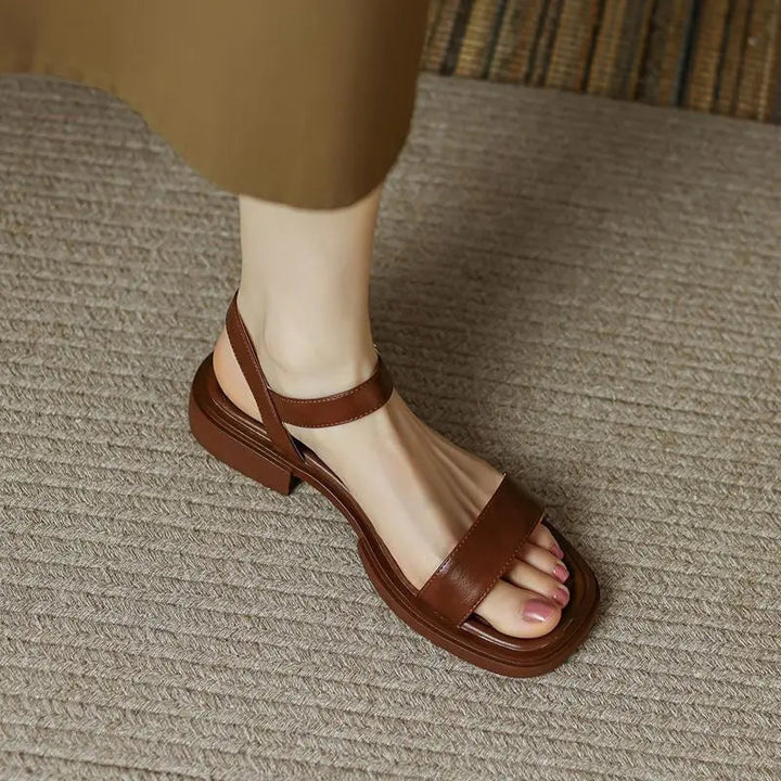 Colette | Leather Slingback Sandals with Block Heel and Square Toe