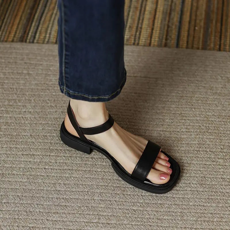 Colette | Leather Slingback Sandals with Block Heel and Square Toe