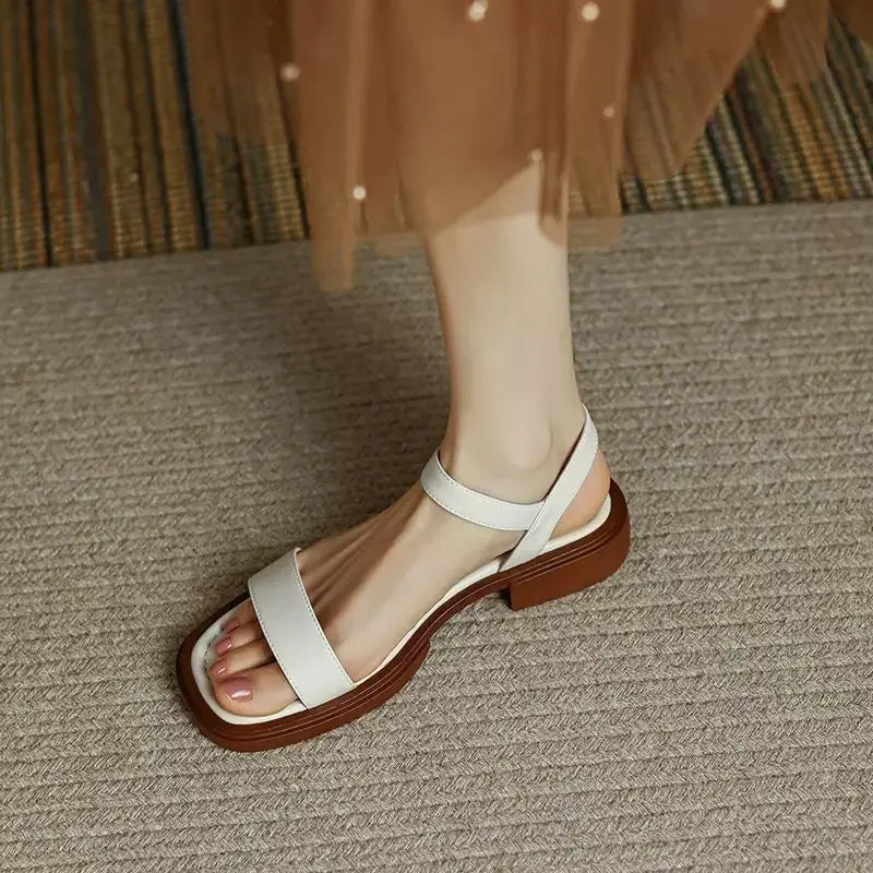 Colette | Leather Slingback Sandals with Block Heel and Square Toe