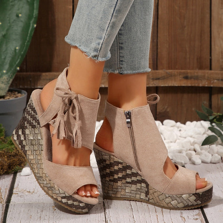 Colette | Wedge Sandals with Tassel Detail and Peep Toe