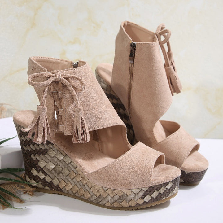 Colette | Wedge Sandals with Tassel Detail and Peep Toe