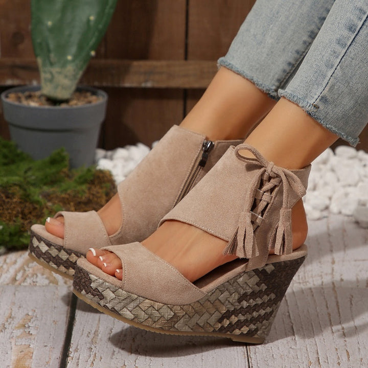 Colette | Wedge Sandals with Tassel Detail and Peep Toe