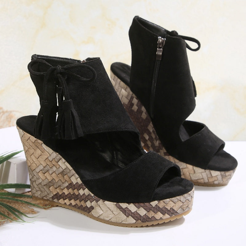 Colette | Wedge Sandals with Tassel Detail and Peep Toe