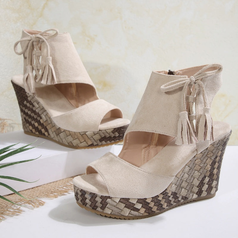 Colette | Wedge Sandals with Tassel Detail and Peep Toe