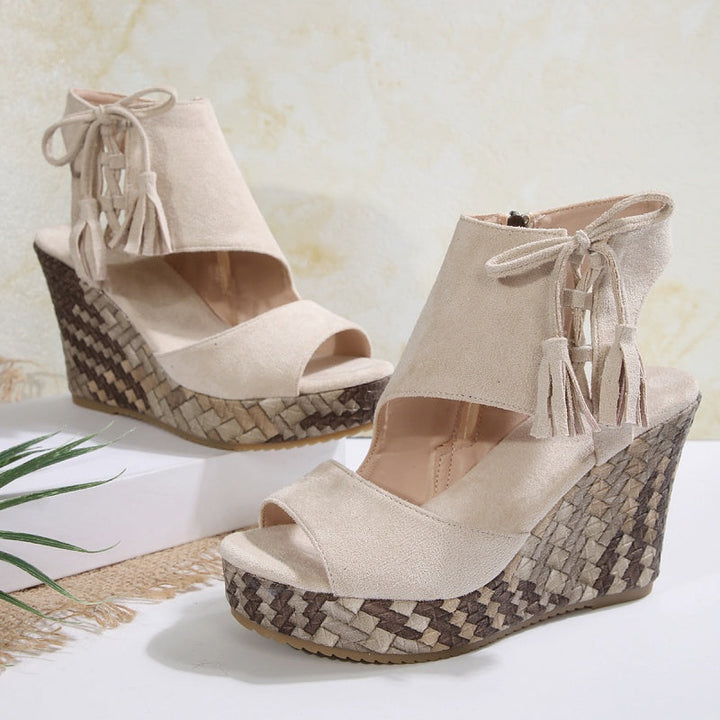 Colette | Wedge Sandals with Tassel Detail and Peep Toe
