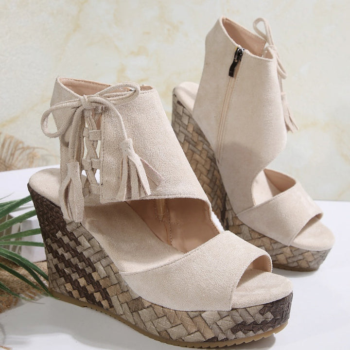 Colette | Wedge Sandals with Tassel Detail and Peep Toe