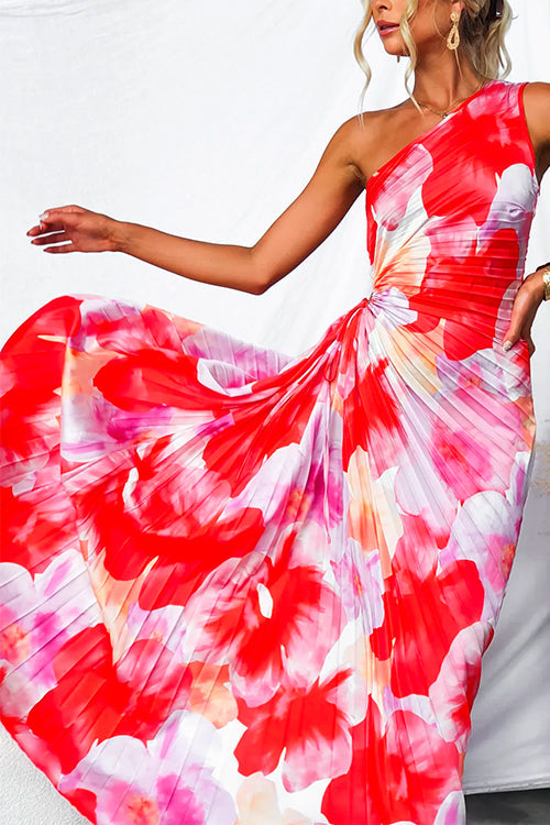 Corinna | Floral Maxi Dress with One Shoulder Neckline and Ruched Bodice