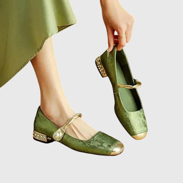 Courtney | Mary Jane Shoes with Embellished Heel and Twisted Strap
