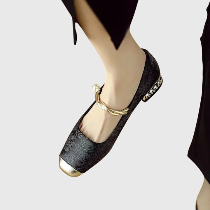 Courtney | Mary Jane Shoes with Embellished Heel and Twisted Strap