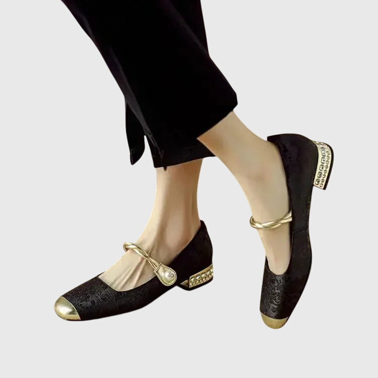 Courtney | Mary Jane Shoes with Embellished Heel and Twisted Strap