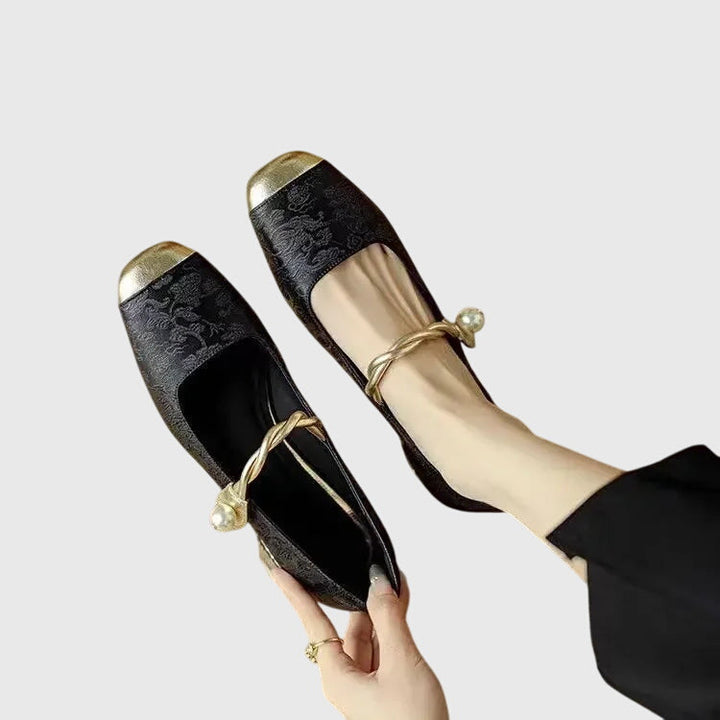 Courtney | Mary Jane Shoes with Embellished Heel and Twisted Strap