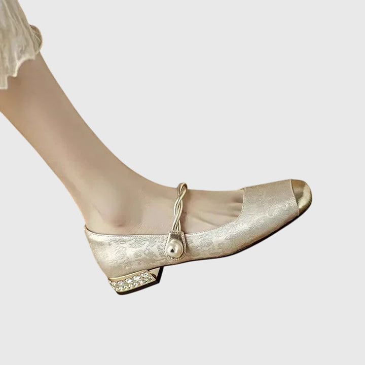 Courtney | Mary Jane Shoes with Embellished Heel and Twisted Strap